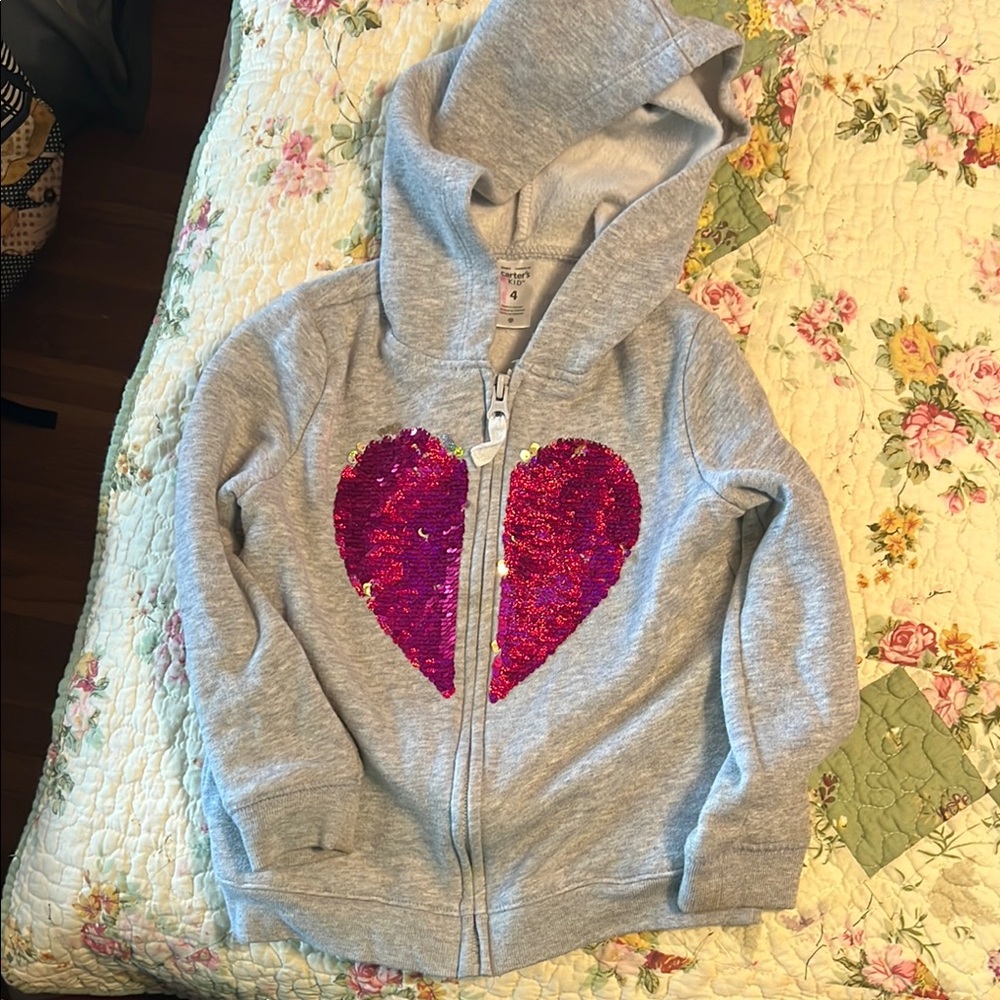 Kids Gray Hoodie with Pink Heart